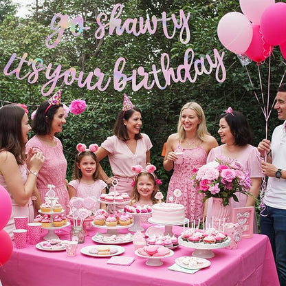 BEISHIDA Rainbow Pink Pre-Strung Go Shawty It's Your Birthday Banner Decor | - Image 4