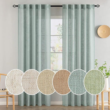 MIULEE Sea Green Linen Curtains 52x84 Inch by MIULEE