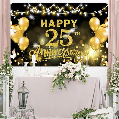 WeBenison Happy 25th Anniversary Backdrop 25th Wedding Anniversary Photography - Image 4