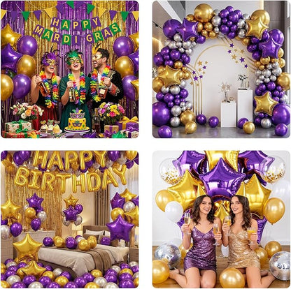 Purple Gold Star Foil Balloons, 18 Inch Metallic Purple and Gold Stars Balloon - Image 8