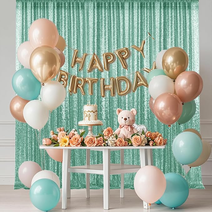 2×8FT-6PCS Mint Green Sequin Backdrop Curtains Panels, Photography Backdrop - Image 2