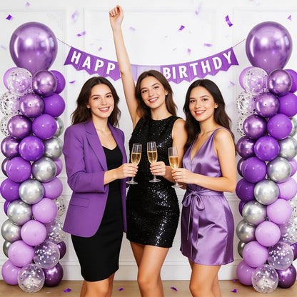 Purpe and Silver Balloon Column Stand Kit Set of 2 - Image 8