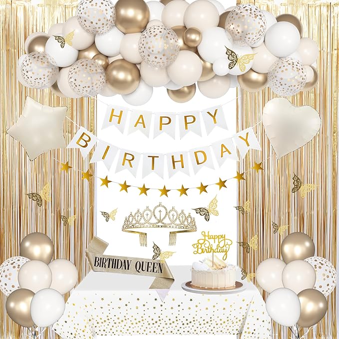 Amandir White and Gold Birthday Decorations by Amandir