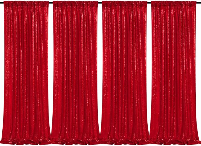 Red Sequin Backdrop Curtains 4 Pcs 2ftx8ft Glitter Shimmer Fabric | Sparkly by B-COOL