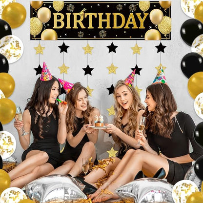 Blosssound Happy Birthday Door Decorations Golden Door Cover Banner Black and - Image 4