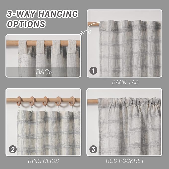 MYSKY HOME Linen Semi Sheer Curtains 63 Inch Length - Image 3