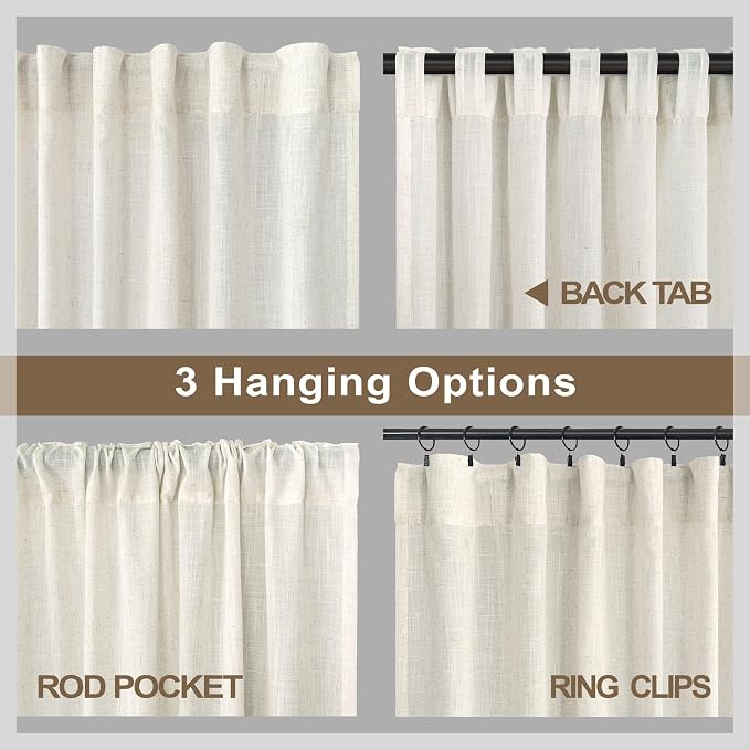 Cream White Linen Curtains 42 Inch Wide - Image 5