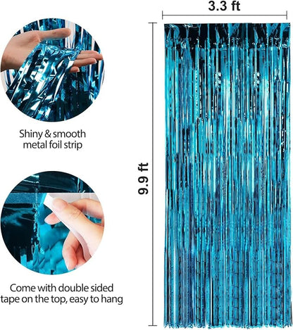 Crosize 8 Pack Blue Party Streamers Backdrop, 3.3 x 9.9 ft | Tinsel Foil Fringe - Image 3