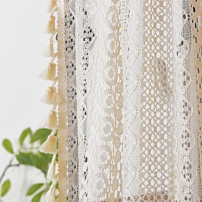 Sutuo Home Beige Boho Lace Short Curtain 36 inch Length - Image 2