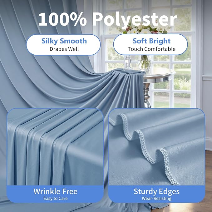 30ft×12ft Wrinkle Free Dusty Blue Backdrop Curtain - Image 4