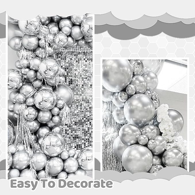 170 Pieces Silver Metallic Balloons Silver Balloon Arch Kit Balloons Garland - Image 3