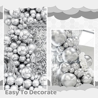 170 Pieces Silver Metallic Balloons Silver Balloon Arch Kit Balloons Garland - Image 3
