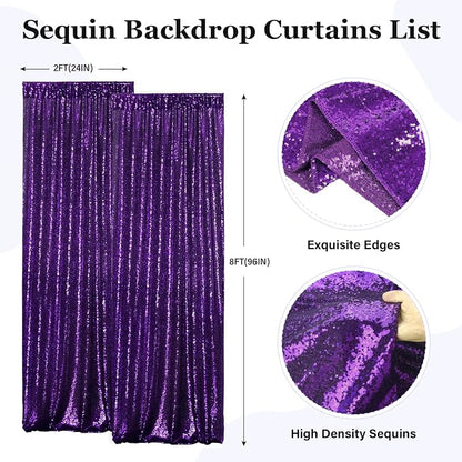 PartyDelight Purple Sequin Backdrop Curtains 2x8ft 2 Panels | Sparkly 3mm - Image 2