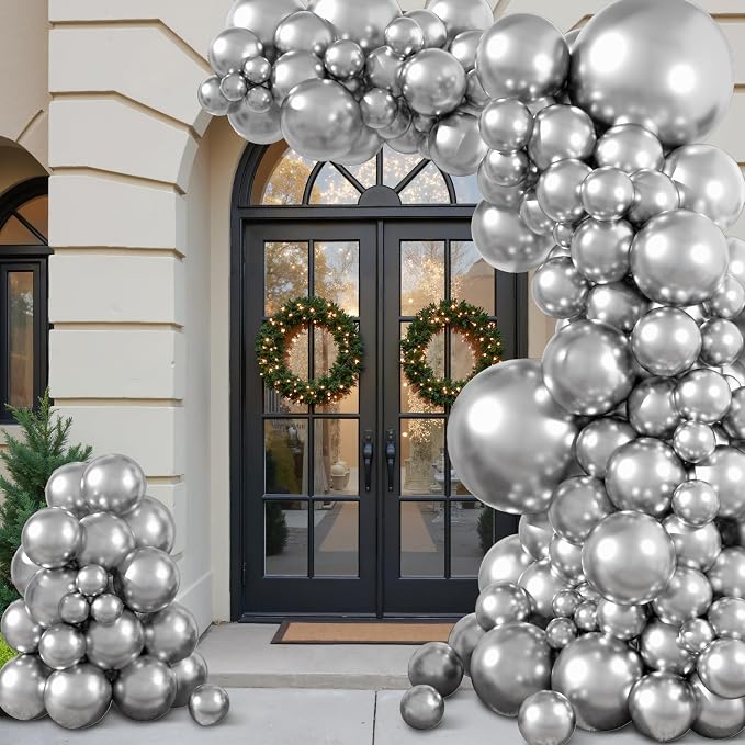 Amandir 153pcs Metallic Silver Balloons Arch Garland Kit Different Sizes | 18 - Image 6