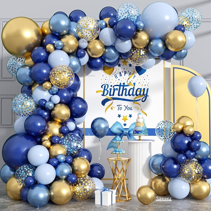 Blue And Gold Balloon Arch Kit by Saxuxu