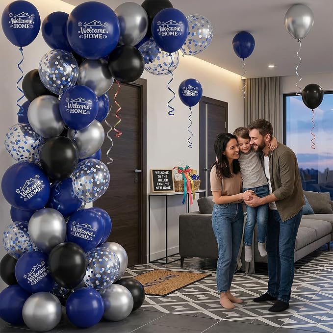 Blue and Silver Balloons for Welcome Home Party Decorations | 12-inch black - Image 6