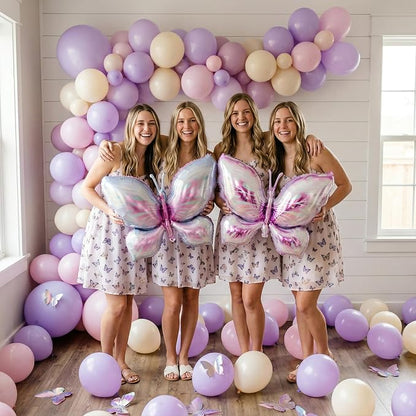 Biapian Pink and Purple Balloons, Giant Butterfly Balloons Foil, 12 Inch Ivory - Image 7