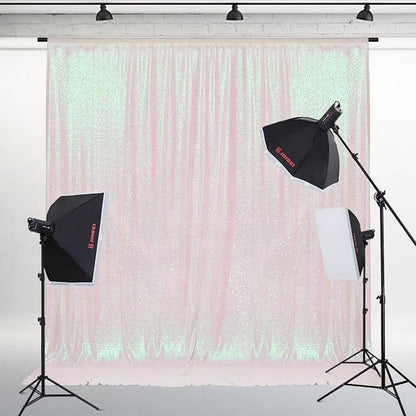 PartyDelight Iridescent White Sequin Backdrop 7x7ft Shimmer Photo Curtain | 4 - Image 3