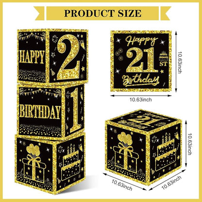 Eiurteao 3pcs Black Gold 21st Birthday Decorations Boxes - Image 2