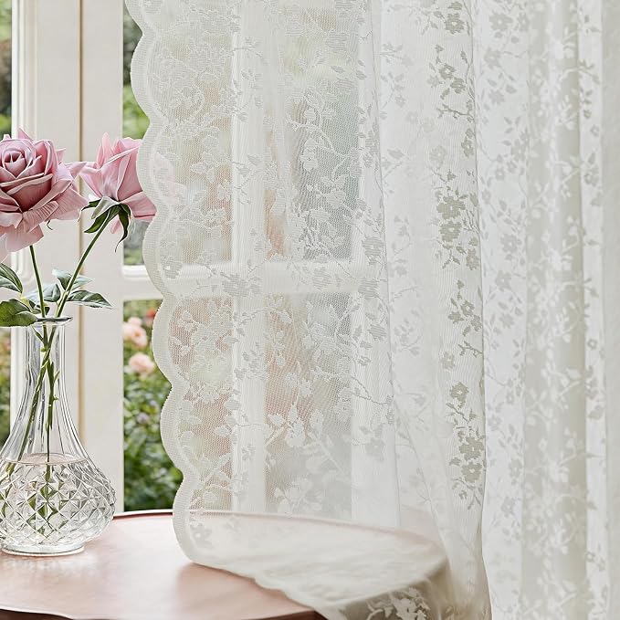 Anmao Vintage Lace Sheer Curtains 45 Inches Long by Anmao