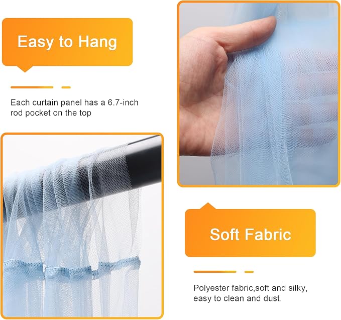 Tulle Backdrop Curtain with Lights Baby Blue 10x10ft Sheer Curtain Backdrop | - Image 3