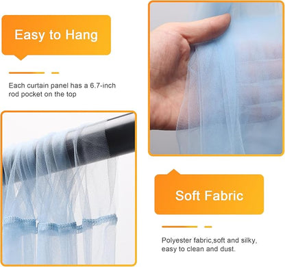Tulle Backdrop Curtain with Lights Baby Blue 10x10ft Sheer Curtain Backdrop | - Image 3