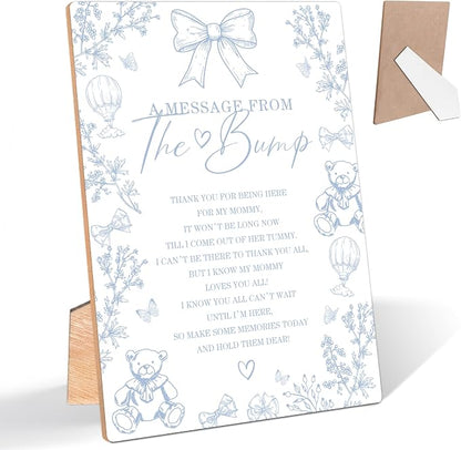 Blue Toile De Jouy A Message From the Bump Baby Shower Signs, Dusty Blue Safari by Unknown