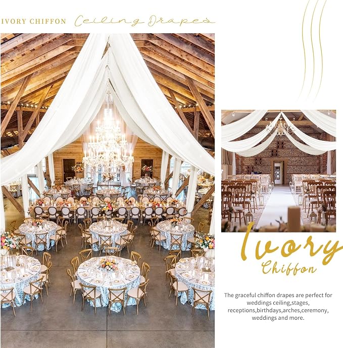 4 Panels Ivory Ceiling Drapes for Wedding Ceiling Drapes 5ftx40ft Wedding Arch - Image 8