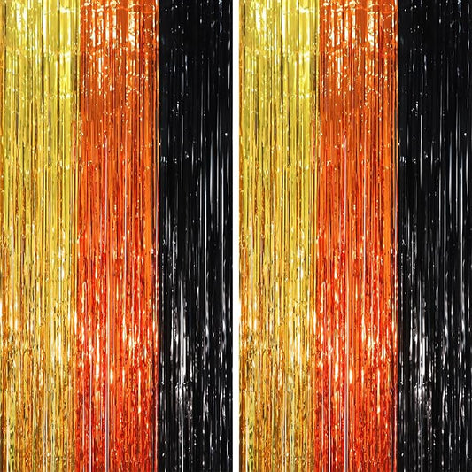 Voircoloria Black Gold Orange Fringe Backdrop Curtains, 2 Pack | Tinsel by Voircoloria