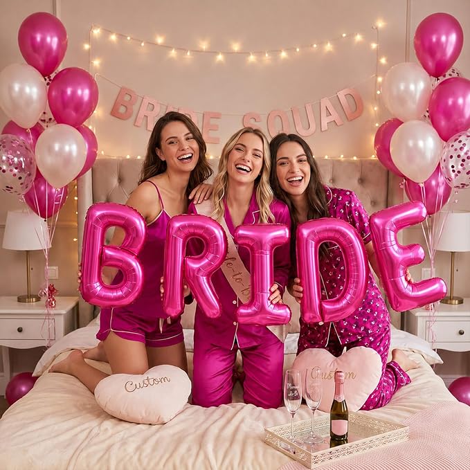 BRIDE Balloons Bachelorette, 16 inch Hot Pink Bride Balloons - Image 3