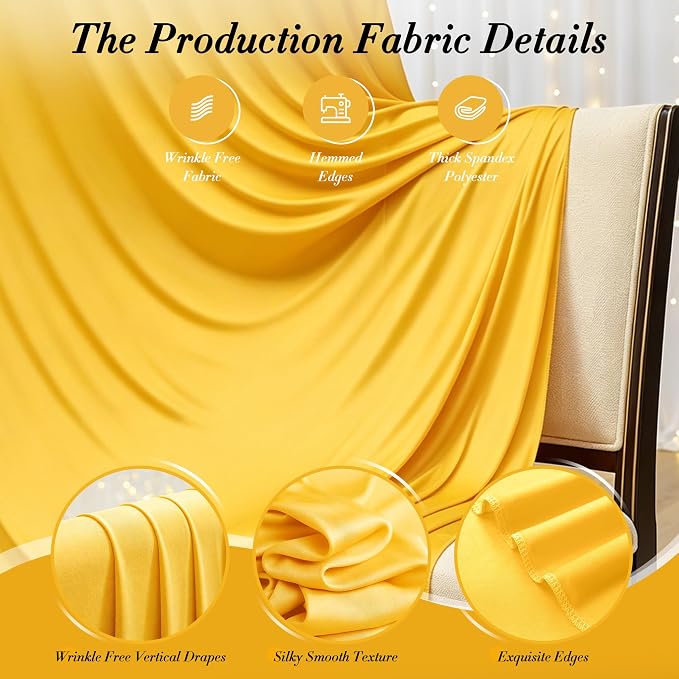 20 ft x 10 ft Wrinkle Free Yellow Backdrop Curtain - Image 6