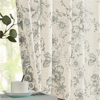jinchan Floral Linen Curtains Lined 108 Inch Farmhouse Back Tab 2 Panels | - Image 7