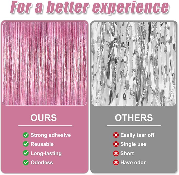 7 Pack 3.3 x 9.9 ft Holographic Bright Pink Streamers Party Decorations | Foil - Image 3