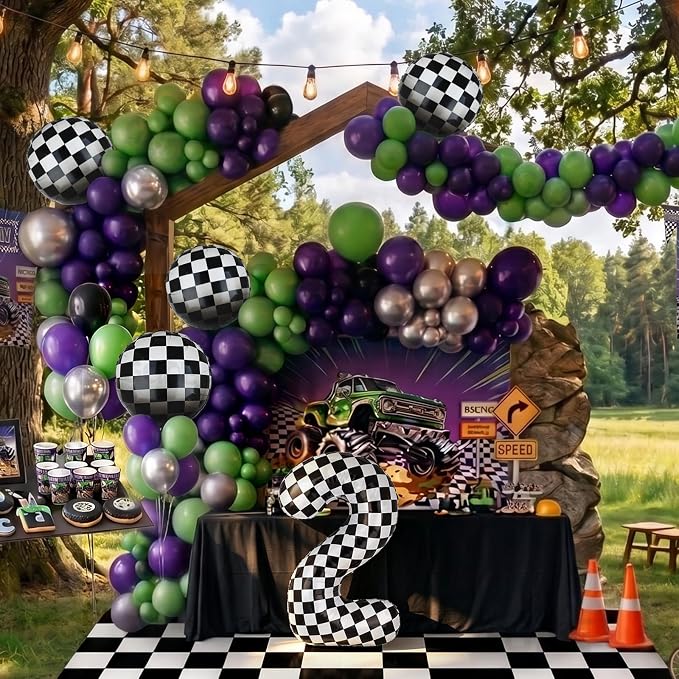 Monster Truck Birthday Party Theme 40 Inch Checkered Number Balloon 2 | - Image 4