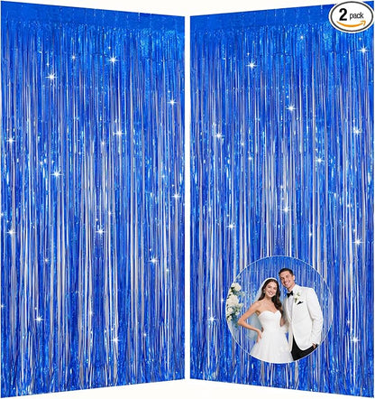 Navy Blue Foil Fringe Backdrop for Party Wall Decorations, Streamer Birthday by Runkuai