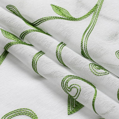 Kitchen Sheer Cafe Curtains Embroidered Leaves Green 54Wx16L | Light Filtering - Image 5