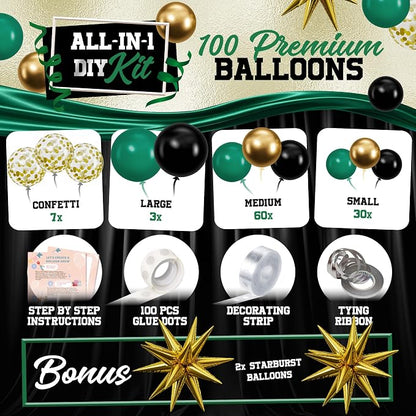 ALL-IN-1 Emerald Green Black Gold Balloons Arch Kit - Image 2