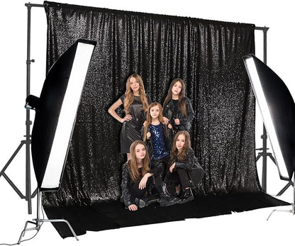 PartyDelight Black Sequin Backdrop 20x10ft Sparkly Photo Curtain | 4 Inch Rod - Image 4