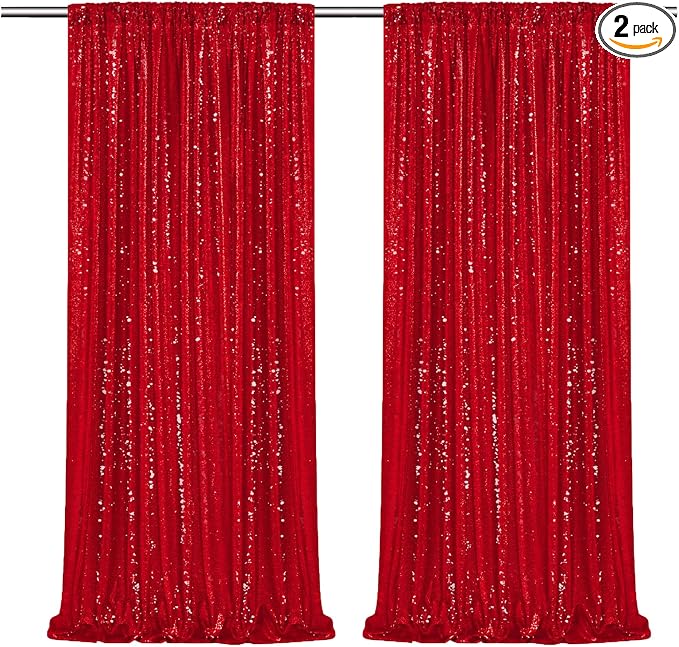 Red Sequin Backdrop Curtains-2 Panels 4FTx8FT Red Backdrop by SoarDream