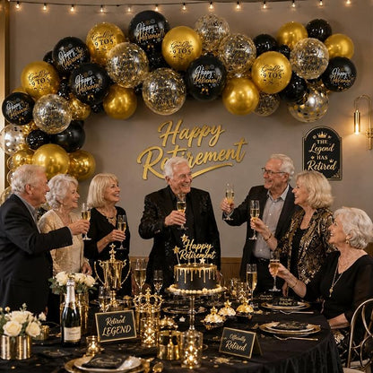 Happy Retirement Balloons Party Decorations, 12 Inch Black and Gold Retirement - Image 7