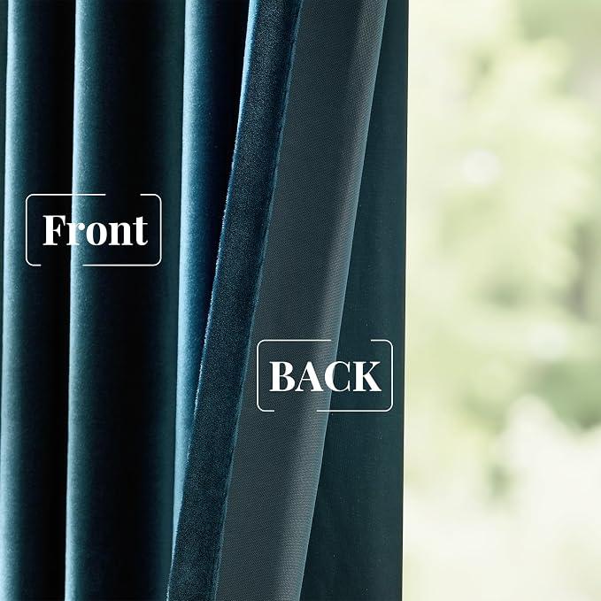 Velvet Peacock Blue Blackout Curtains 108 inch Length - Image 7
