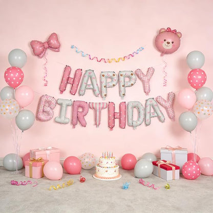 16in Happy Birthday Balloon Banner Happy Birthday Bow Bear Letter Balloon | - Image 6