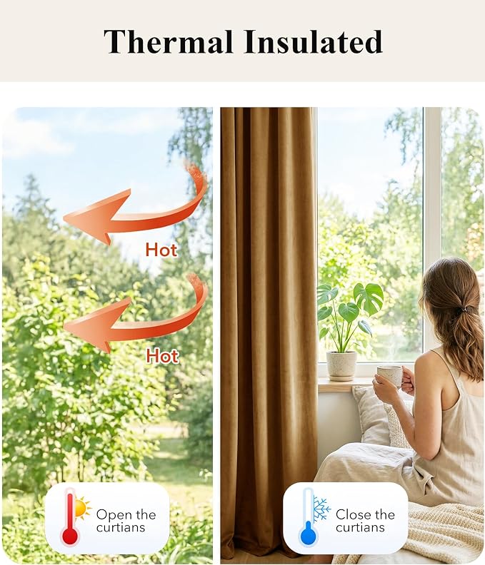 Gold Brown Velvet Curtains for Living Room Boho, W42 x L90, 2 Panels | 300GSM - Image 6