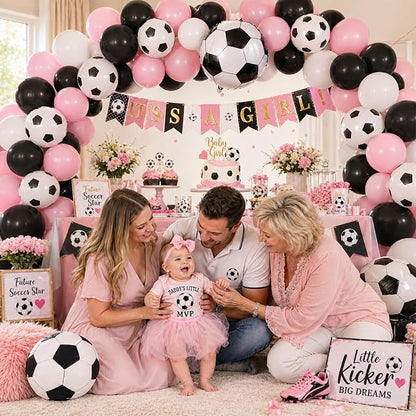 Pink Soccer Balloons, 12Inch Pastel Pink and Black White Football Print Latex - Image 7