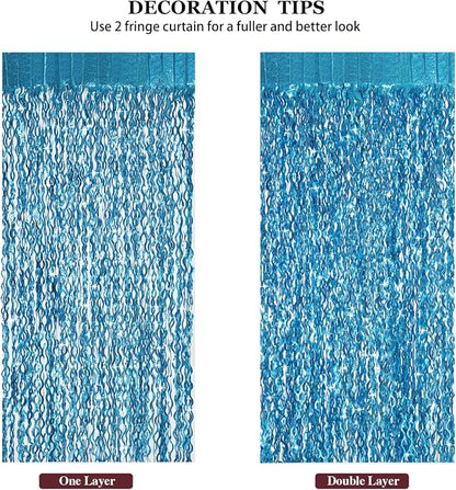 CYLMFC 3 Pack 3.3 ft x 6.6 ft Teal Foil Fringe Curtains - Image 5