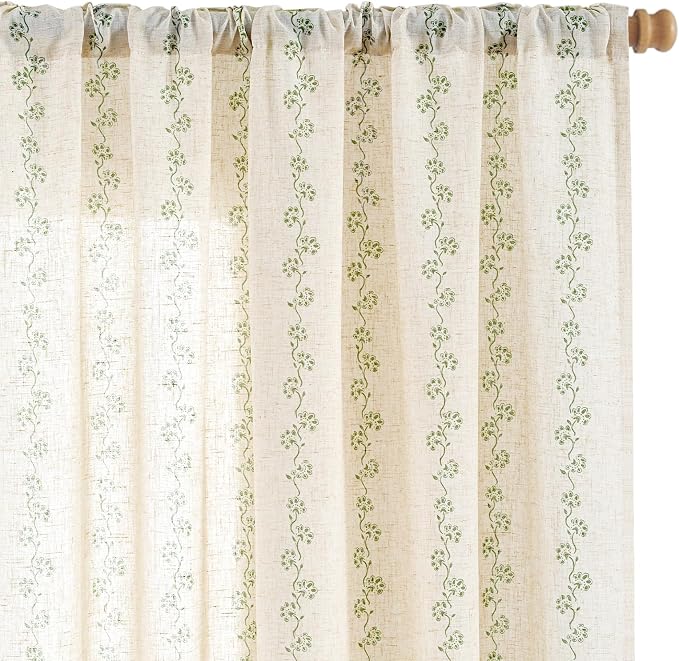Cathy Linen Floral Curtains 63 inch Length by Lazzzy