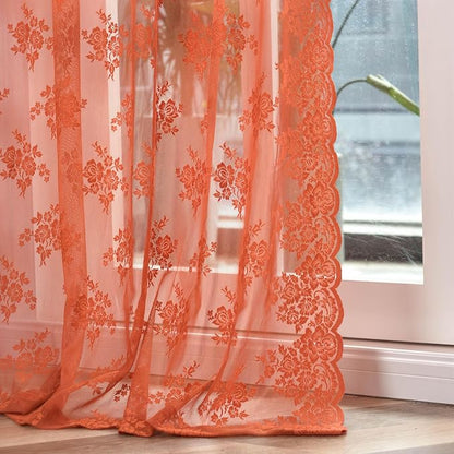 Kotile Burnt Orange Sheer Lace Curtains - Image 7