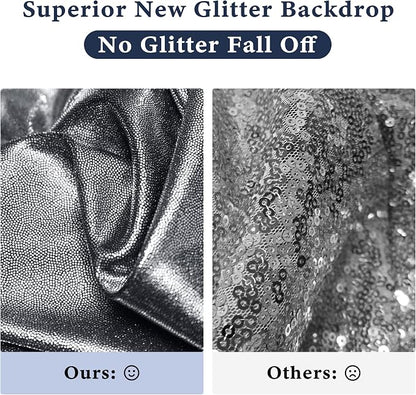 Outpain Thick 10 ft x 10 ft Black Silver Sequin Backdrop Curtain - Image 2