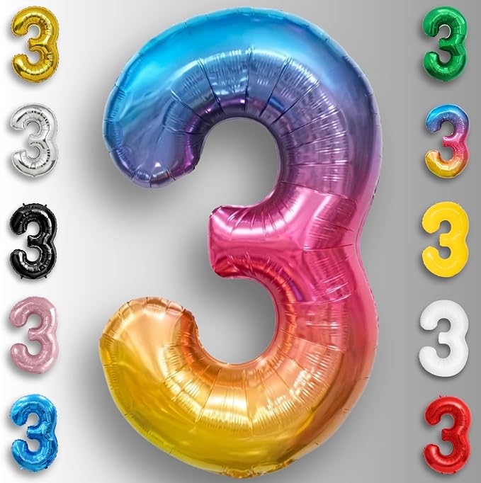 Rainbow Number Balloons 3 Mylar Foil 40 Inch - Image 6