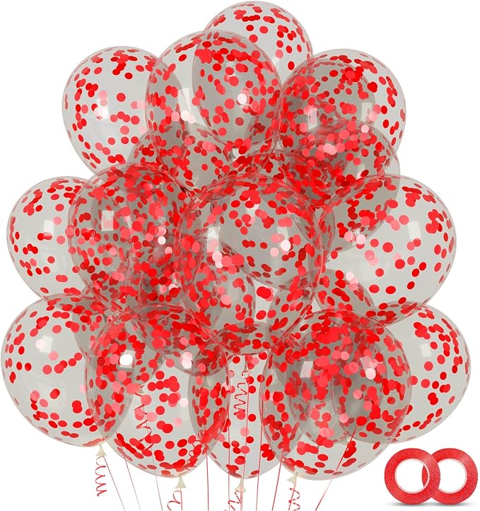 100pcs Red Confetti Balloons 12 Inch Clear Latex Balloon by ASIYUHY